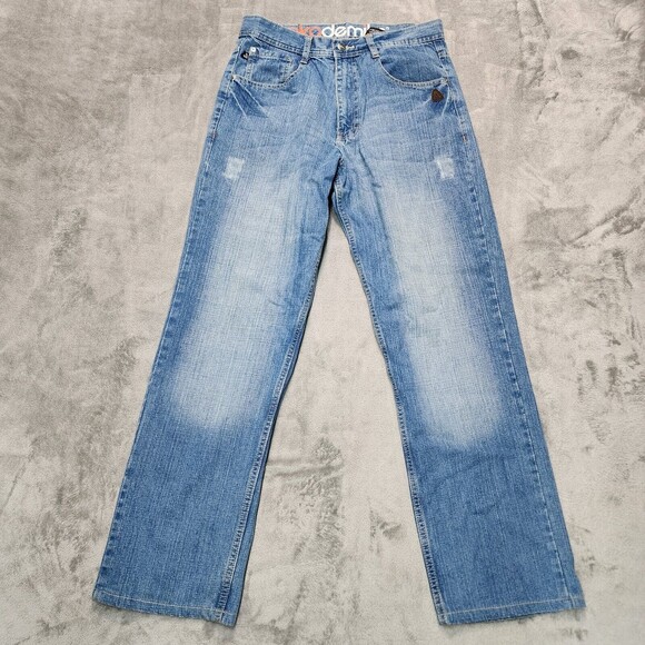 Akademiks Men's Light Wash Distressed Straight Leg Denim Jean Size 34x32 - Picture 1 of 14